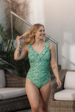 Milano Badedrakt - Pastellgrønn - Flower Paint*Careless Discount