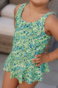 Nice Badedrakt Barn - Pastellgrønn - Flower Paint*Careless Discount